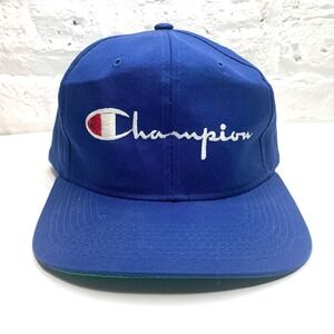 Vintage Champion Script‎ Snapback Hat New Era Pro Model Made In USA Blue